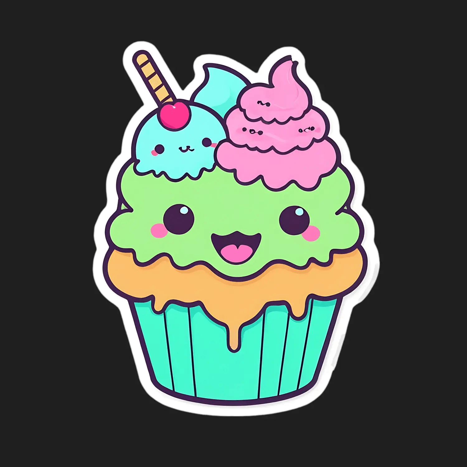 Kawaii Cupcake - Sticker - Heat Press Transfer