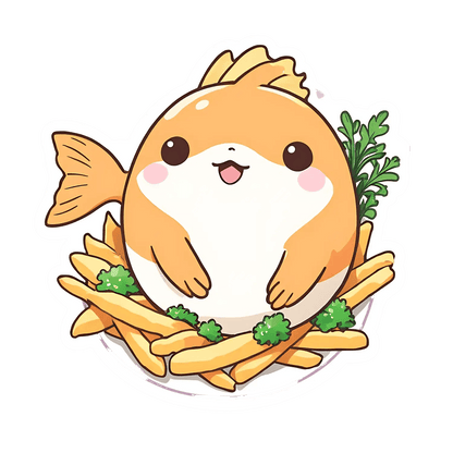 Kawaii Fish & Fries - Sticker - Heat Press Transfer