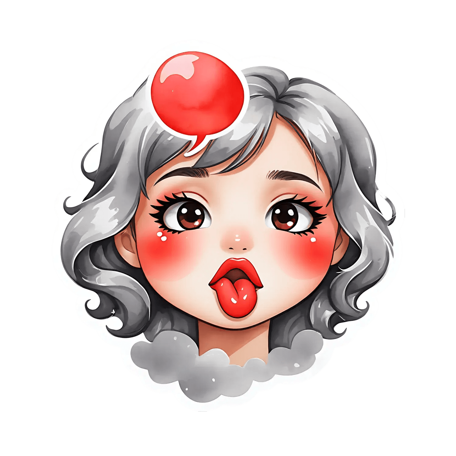 Kawaii Girl - Red Bubble Sticker - Heat Press Transfer