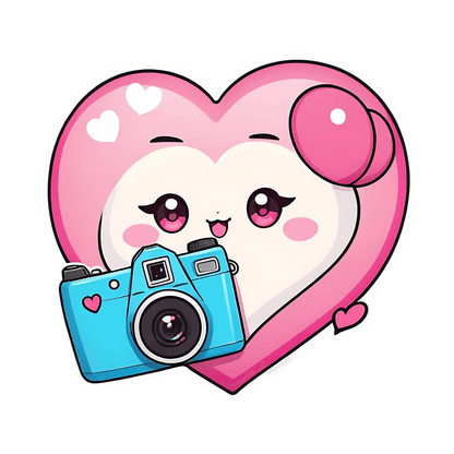 Kawaii Heart Camera Sticker - Heat Press Transfer