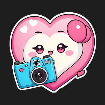Kawaii Heart Camera Sticker - Heat Press Transfer