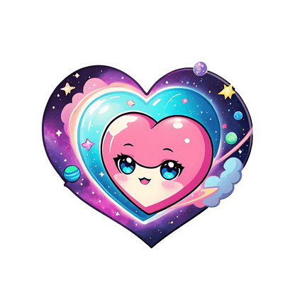 Kawaii Heart Sticker - Colorful Galaxy Theme - Heat Press Transfer