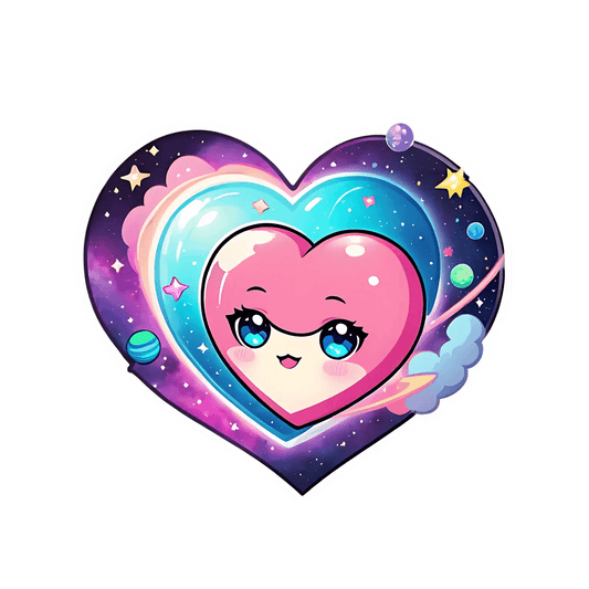 Kawaii Heart Sticker - Colorful Galaxy Theme - Heat Press Transfer