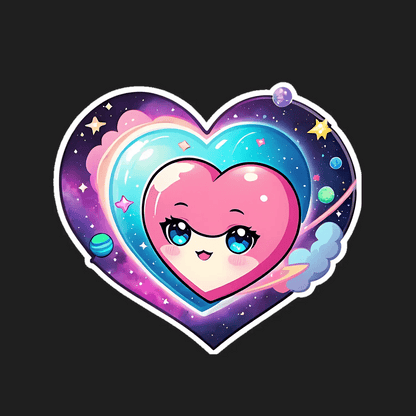 Kawaii Heart Sticker - Colorful Galaxy Theme - Heat Press Transfer