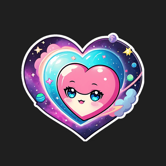 Kawaii Heart Sticker - Colorful Galaxy Theme - Heat Press Transfer