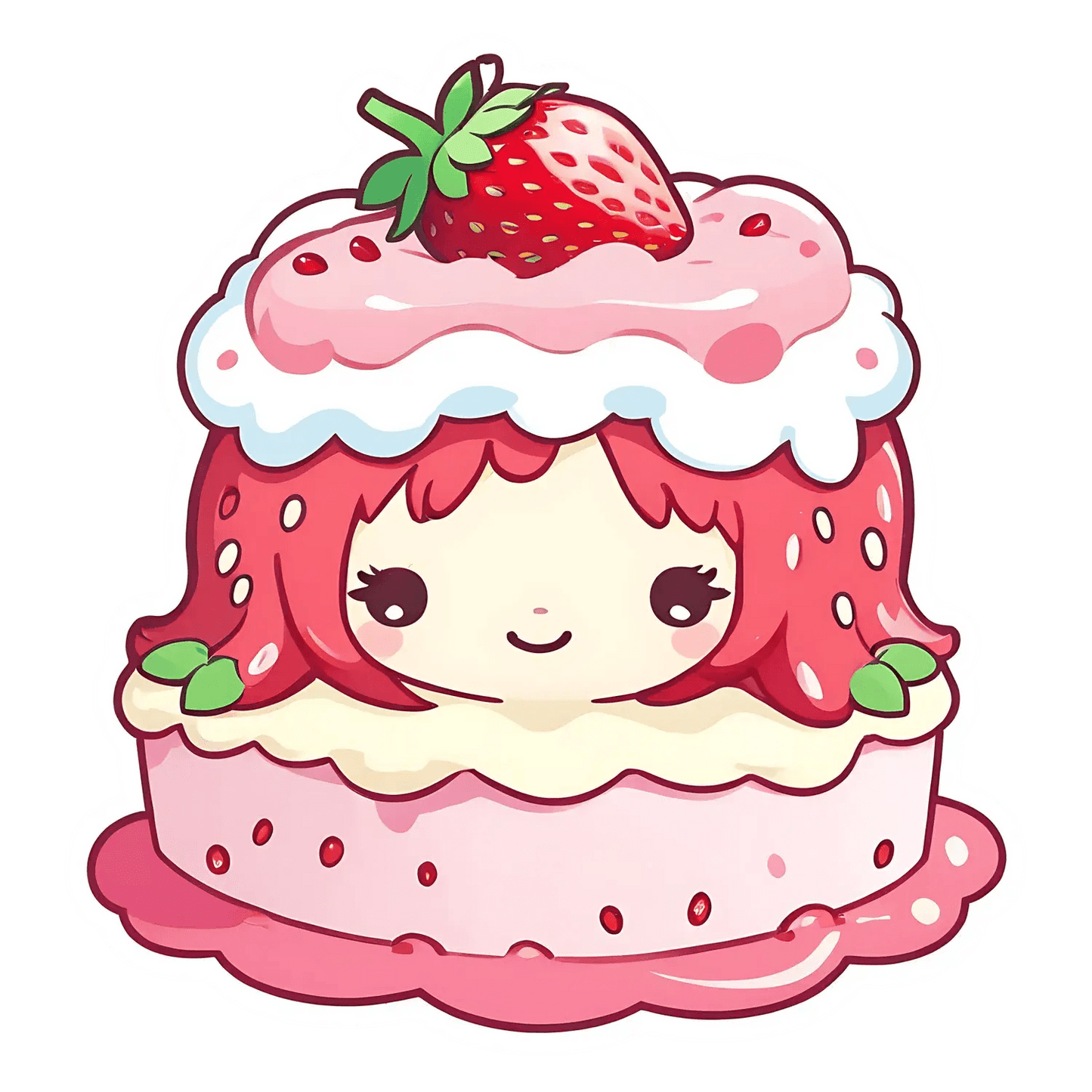 Kawaii Strawberry Cake - Sticker - Heat Press Transfer