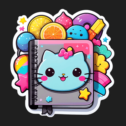 Kawaii Cat Notebook - Sticker - Heat Press Transfer