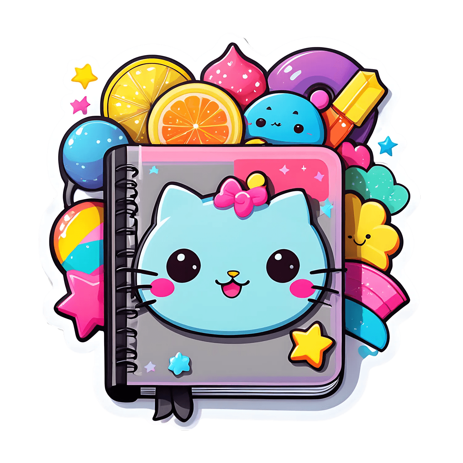 Kawaii Cat Notebook - Sticker - Heat Press Transfer