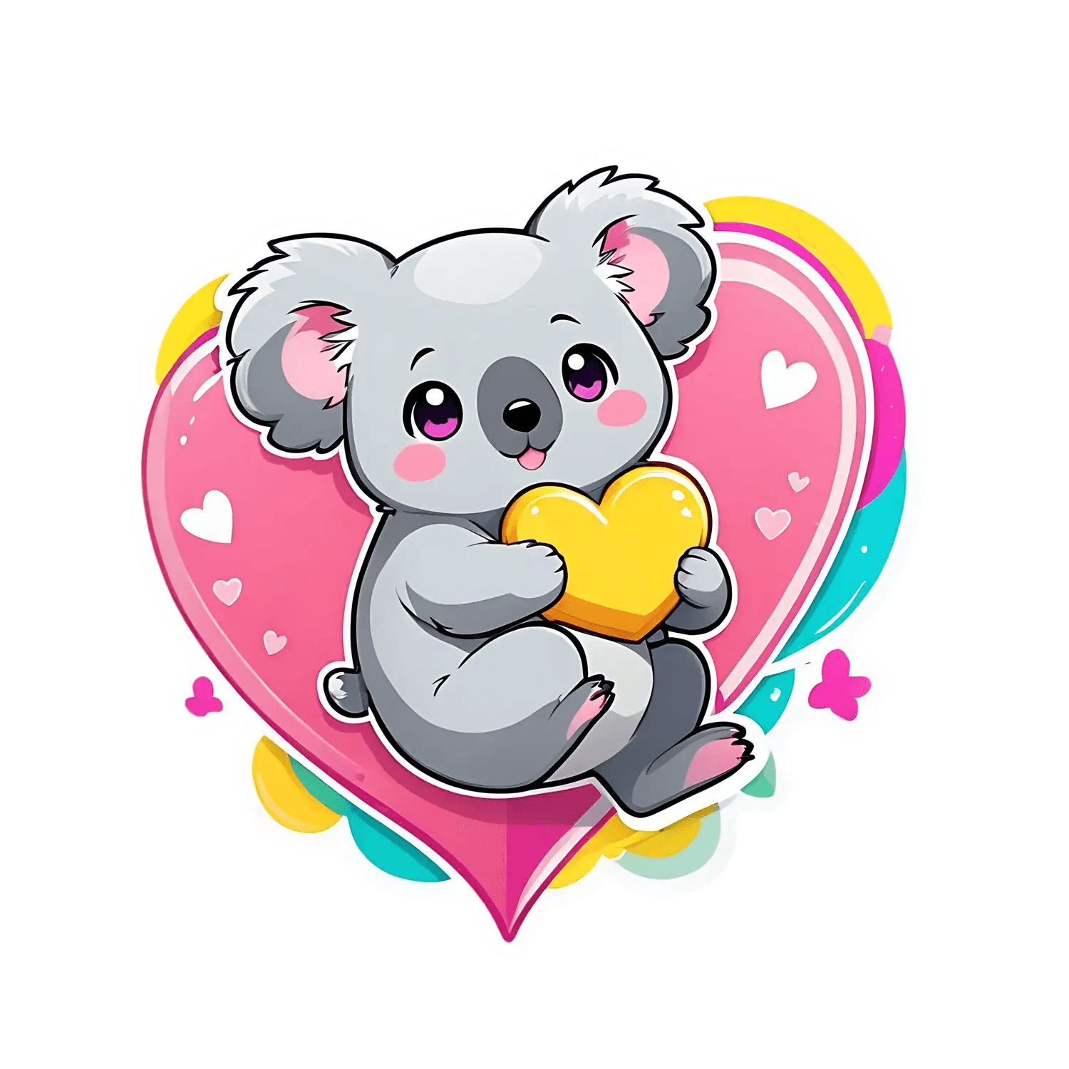 Koala Love Heart Sticker - Cute UV DTF Decal - Heat Press Transfer