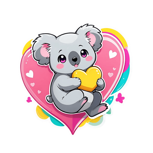 Koala Love Heart Sticker - Cute UV DTF Decal - Heat Press Transfer