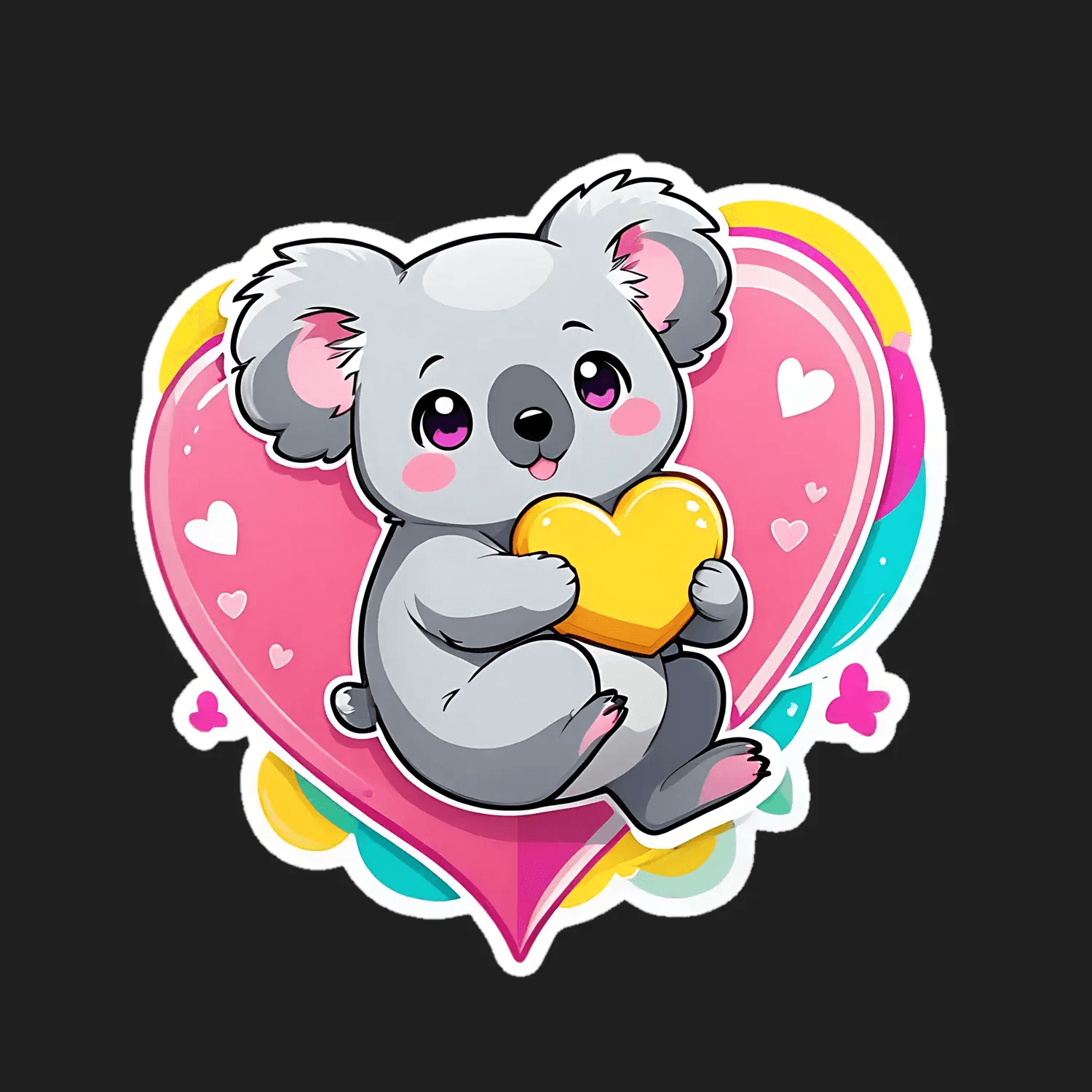 Koala Love Heart Sticker - Cute UV DTF Decal - Heat Press Transfer