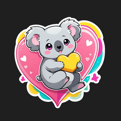 Koala Love Heart Sticker - Cute UV DTF Decal - Heat Press Transfer