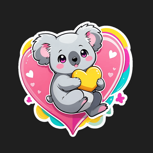 Koala Love Heart Sticker - Cute UV DTF Decal - Heat Press Transfer