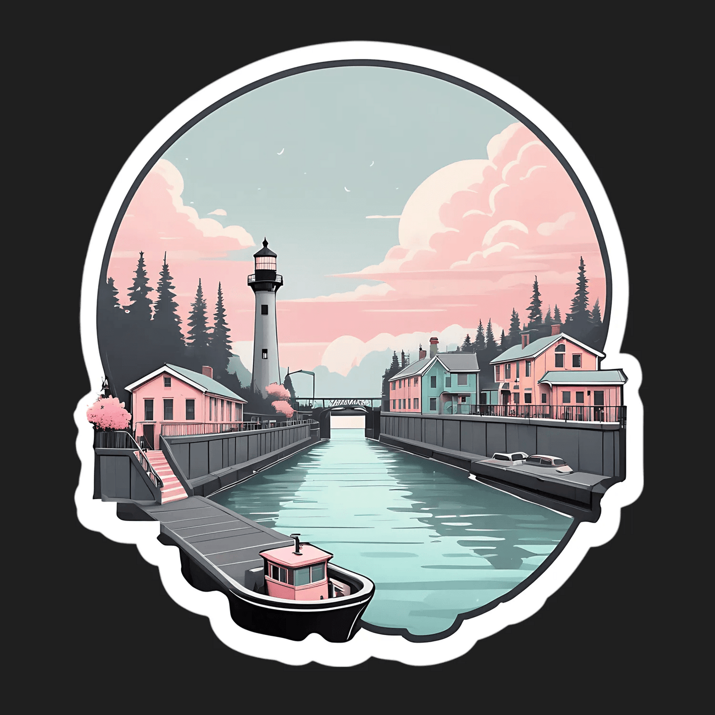 Lighthouse Harbor View - Sticker - Heat Press Transfer