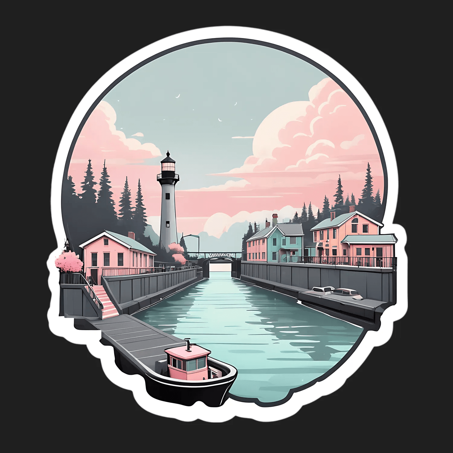 Lighthouse Harbor View - Sticker - Heat Press Transfer