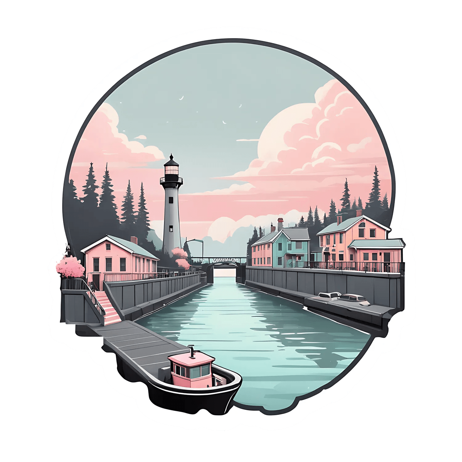 Lighthouse Harbor View - Sticker - Heat Press Transfer