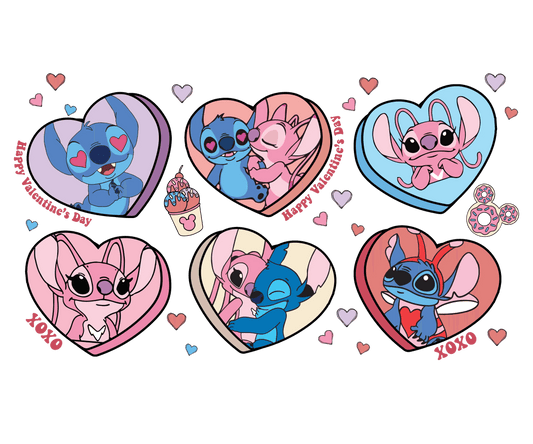 Lilo And Stitch Happy Valentine's Day Design - DTF Ready To Press - Heat Press Transfer