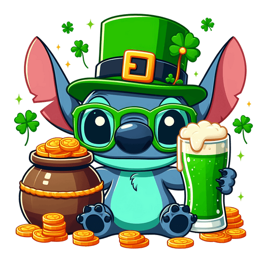 Lilo And Stitch St Patty Day Lucky Clover Design - DTF Ready To Press - Heat Press Transfer