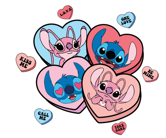 Lilo And Stitch Valentine's Day Kiss Me Design - DTF Ready To Press - Heat Press Transfer