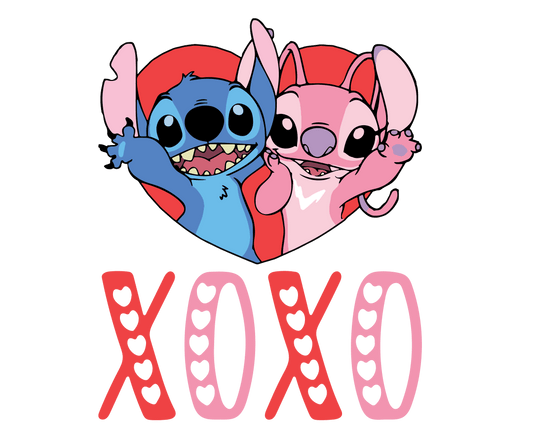 Lilo And Stitch XOXO Valentine Design - DTF Ready To Press - Heat Press Transfer