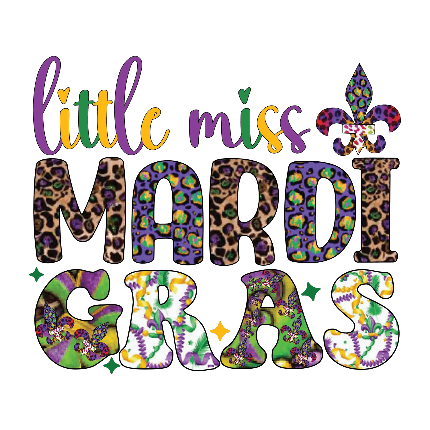 Little Miss Mardi Gras - DTF Ready to Press - Heat Press Transfer
