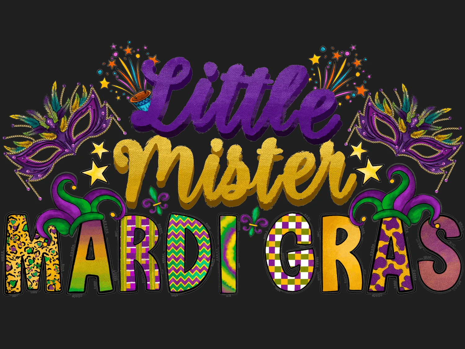 Little Mister Mardi Gras - DTF Ready to Press - Heat Press Transfer
