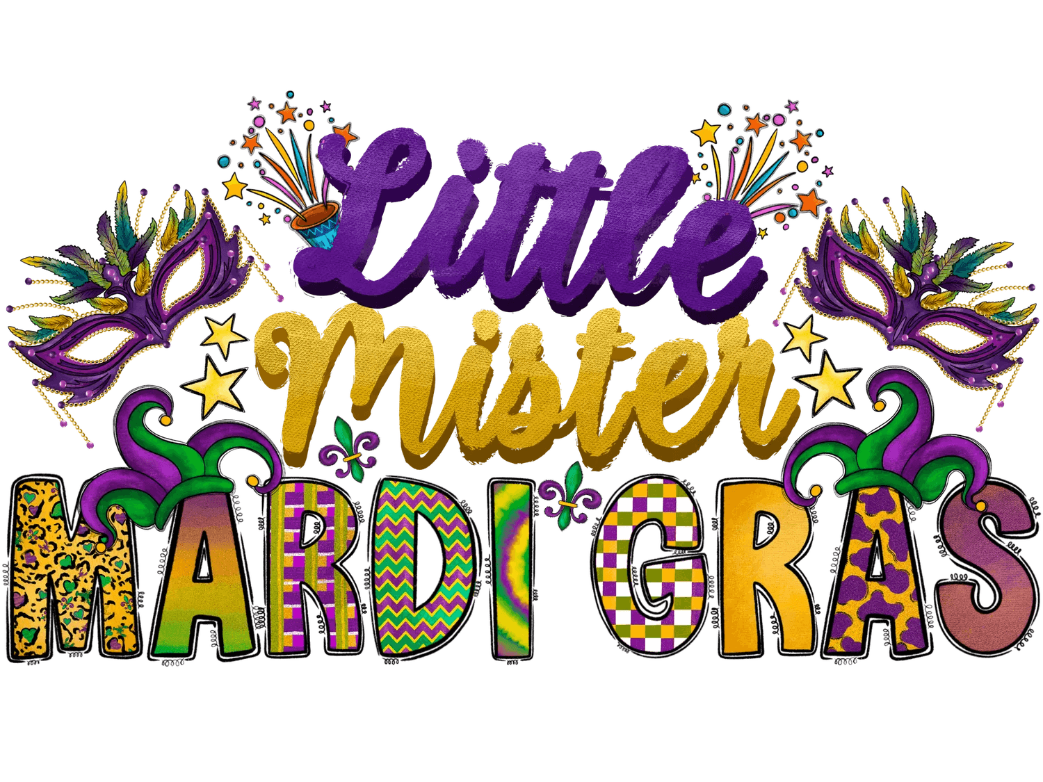Little Mister Mardi Gras - DTF Ready to Press - Heat Press Transfer