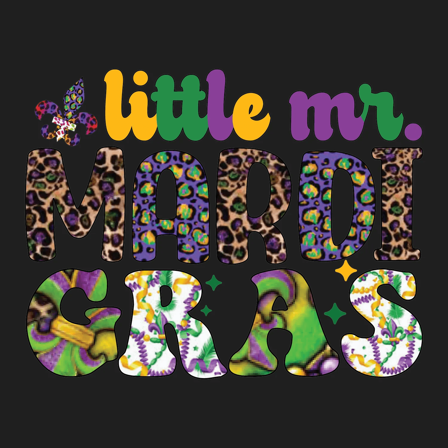 Little Mr. Mardi Gras - DTF Ready to Press - Heat Press Transfer