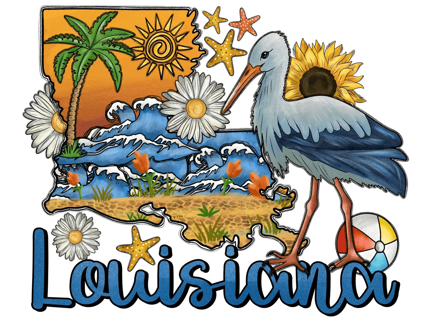 Louisiana Beach Scene - DTF Ready to Press - Heat Press Transfer