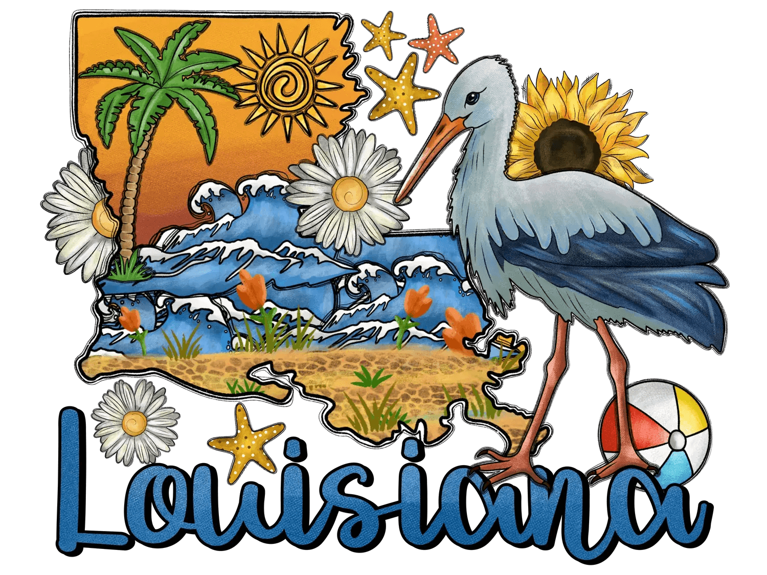 Louisiana Beach Scene - DTF Ready to Press - Heat Press Transfer