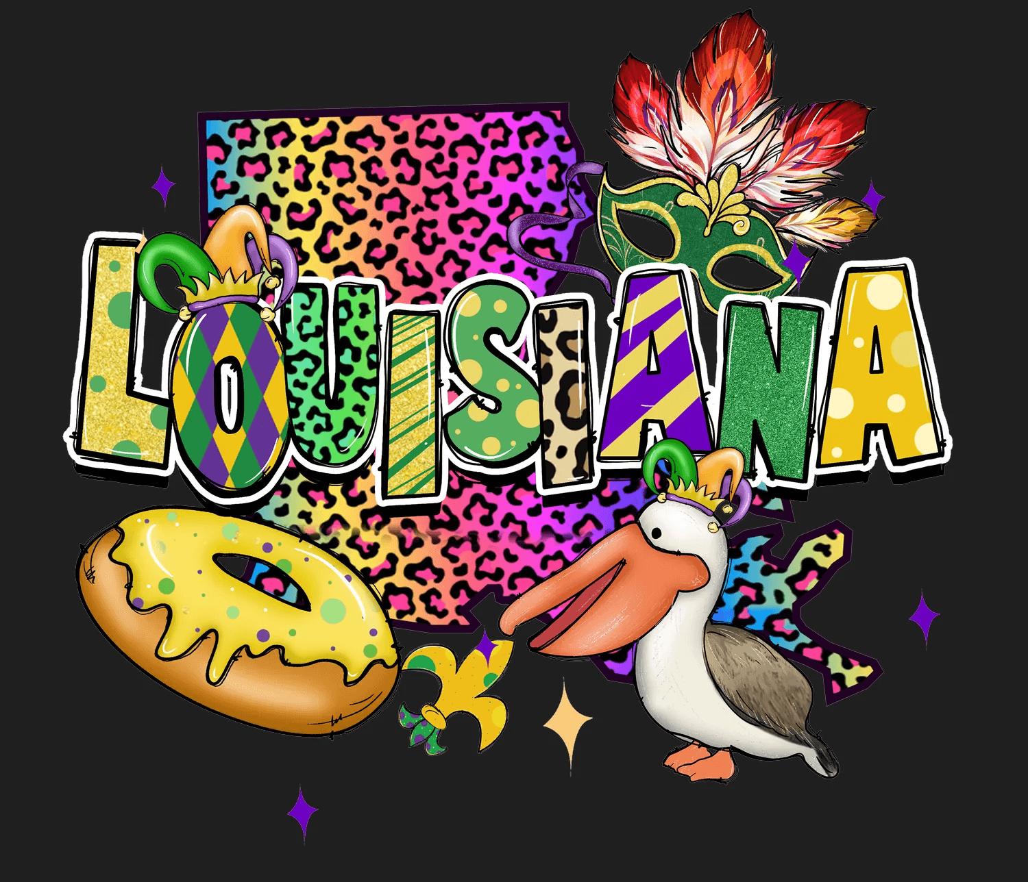 Louisiana Festive - DTF Ready to Press - Heat Press Transfer