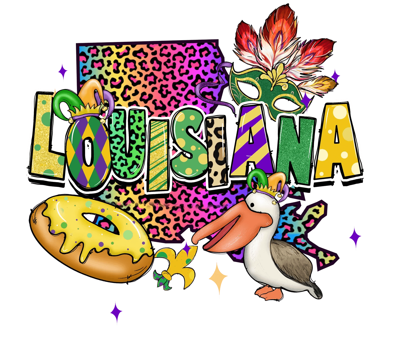 Louisiana Festive - DTF Ready to Press - Heat Press Transfer