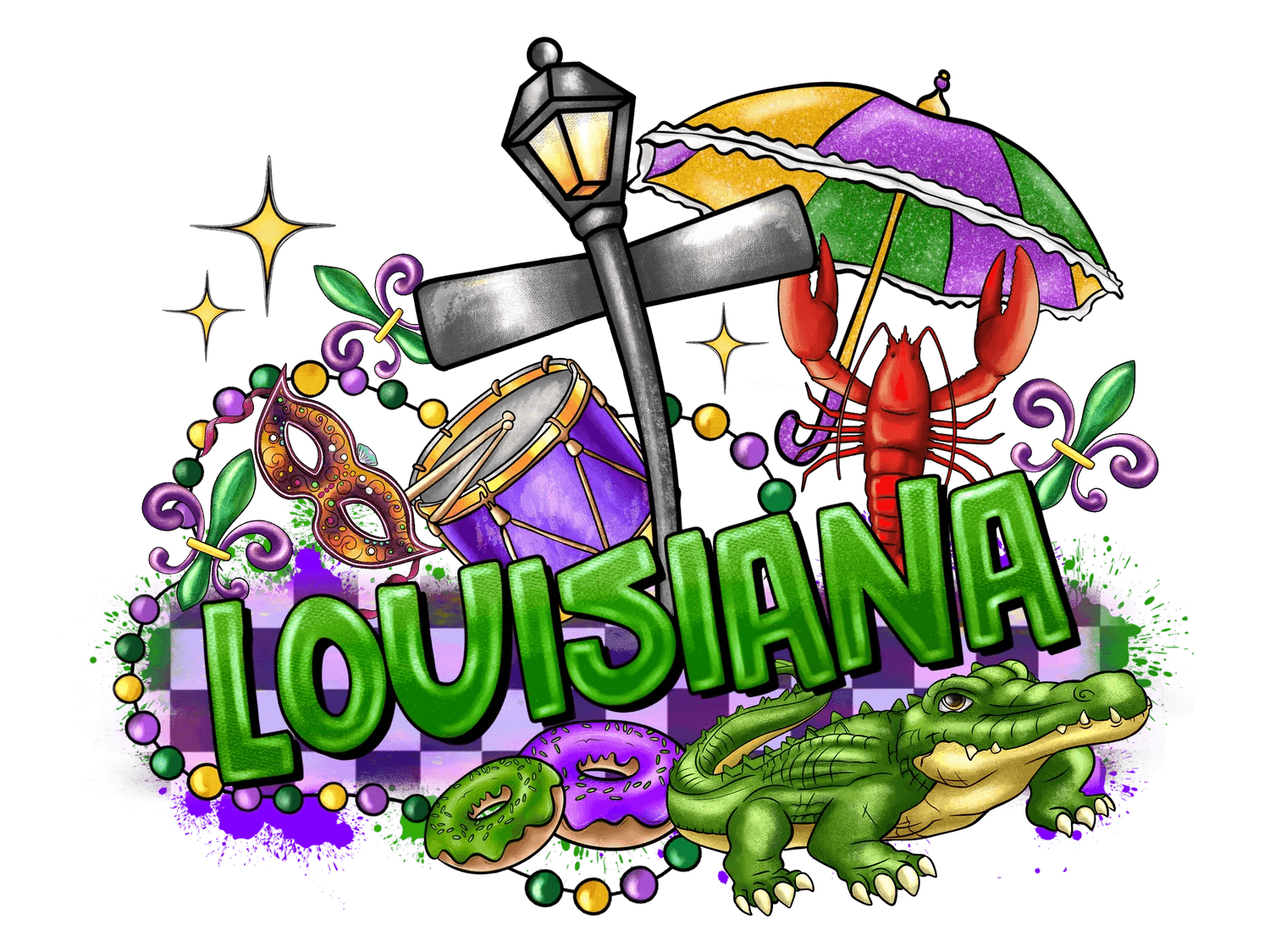 Louisiana Mardi Gras - DTF Ready to Press - Heat Press Transfer