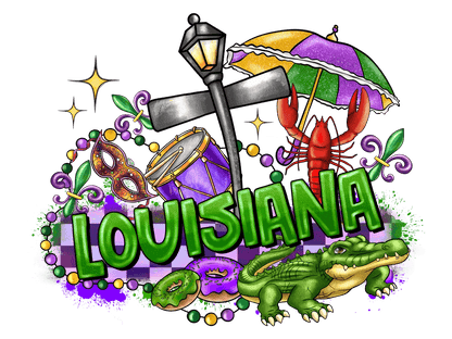 Louisiana Mardi Gras - DTF Ready to Press - Heat Press Transfer