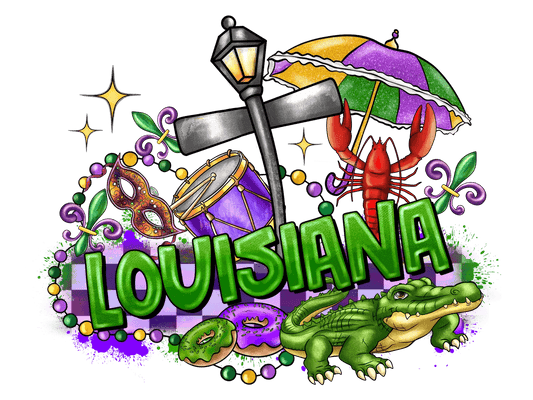 Louisiana Mardi Gras - DTF Ready to Press - Heat Press Transfer