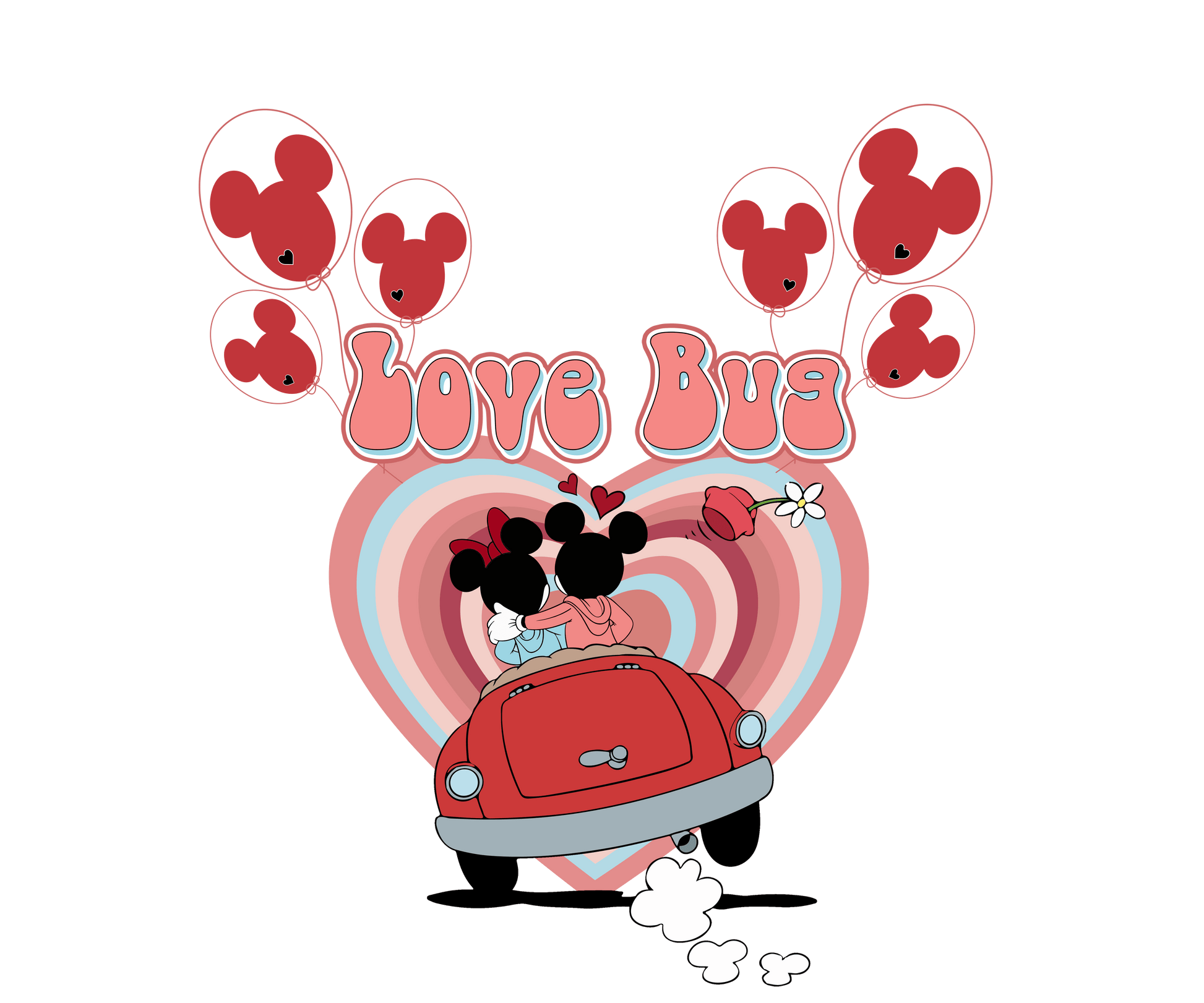 Love Bug Mickey Mouse Valentine's Day Design - DTF Ready To Press - Heat Press Transfer