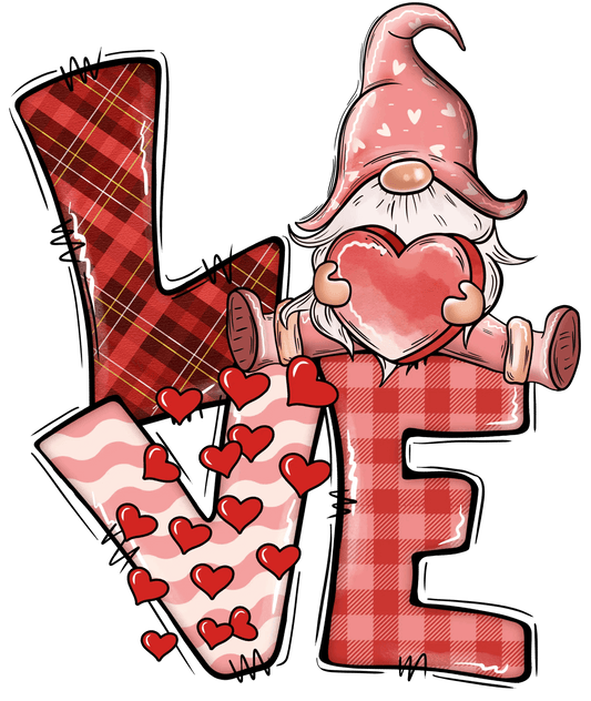 Love Gnome Valentine's Day Heart Design - DTF Ready To Press - Heat Press Transfer