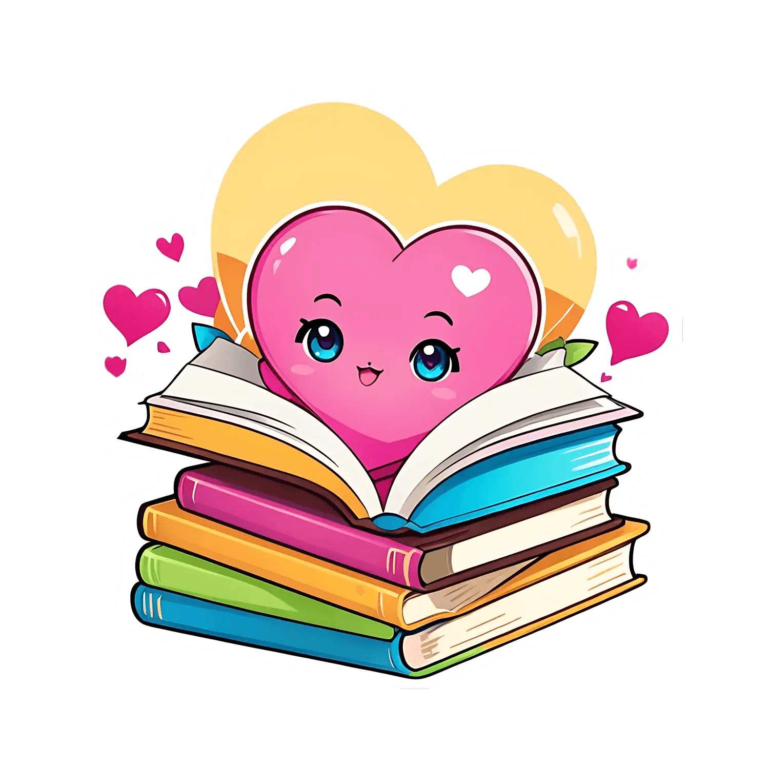 Love Reading Sticker - Cute Heart and Books - Heat Press Transfer