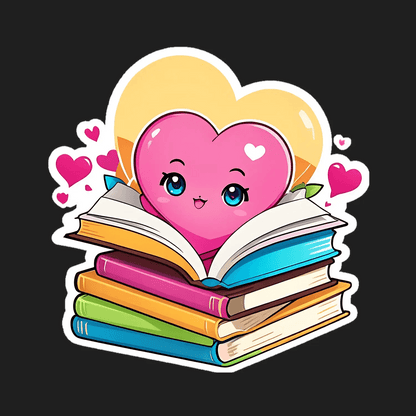 Love Reading Sticker - Cute Heart and Books - Heat Press Transfer