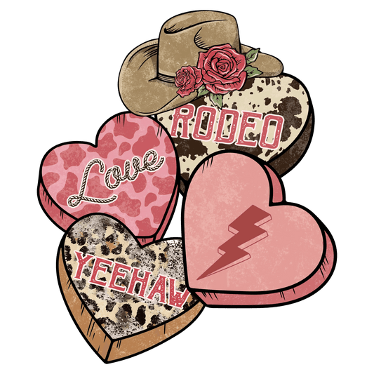 Love Rodeo Yeehaw Valentine's Day Cowboy Design - DTF Ready To Press - Heat Press Transfer