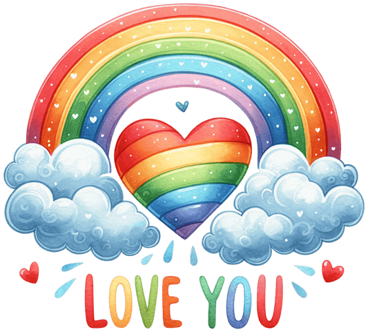 Love You Rainbow Valentine's Day Design - DTF Ready To Press - Heat Press Transfer