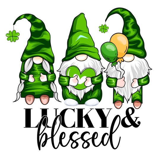 Lucky Blessed Gnomes St Patrick's Day Design - DTF Ready To Press - Heat Press Transfer