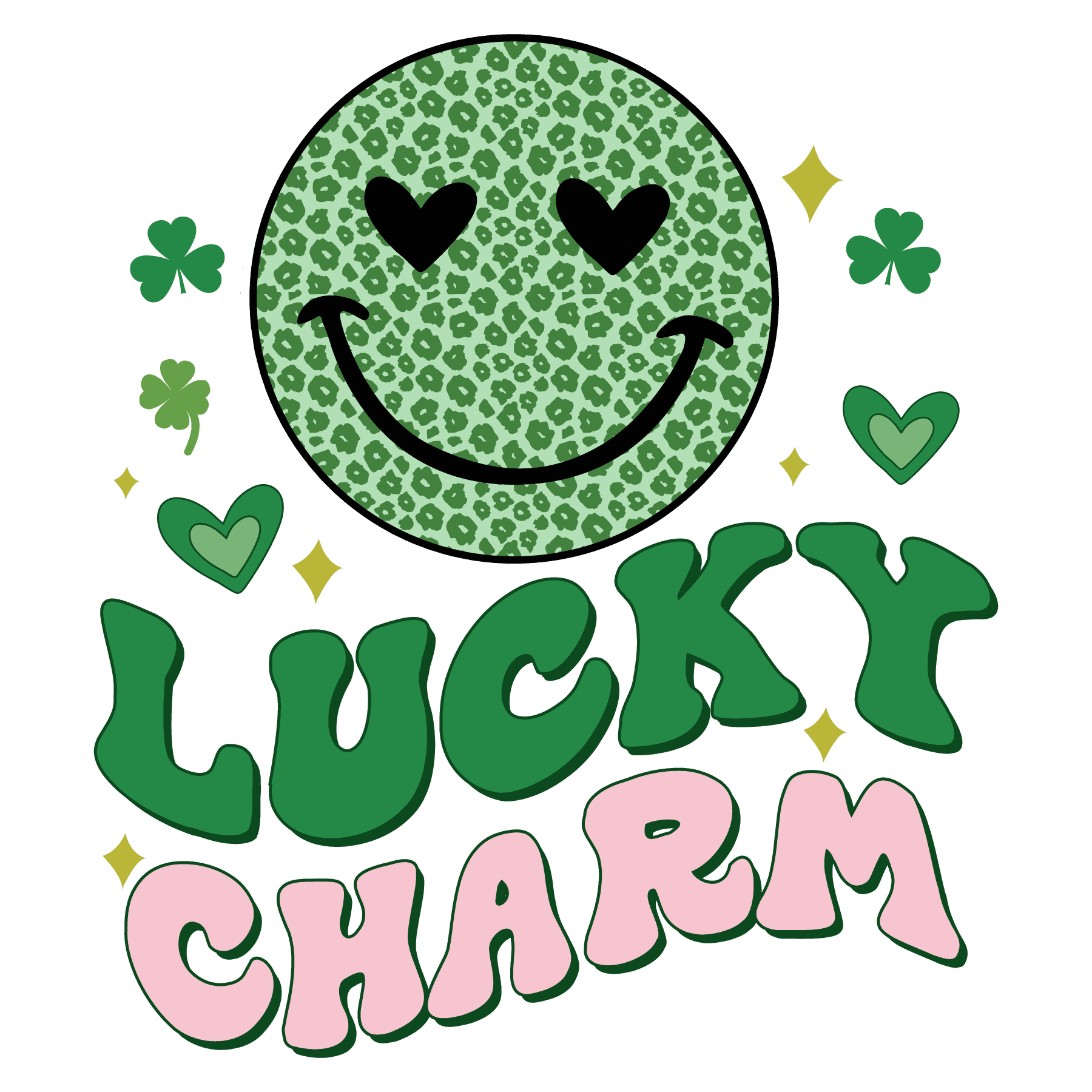 Lucky Charm Saint Patrick's Day Smiley Design - DTF Ready To Press - Heat Press Transfer