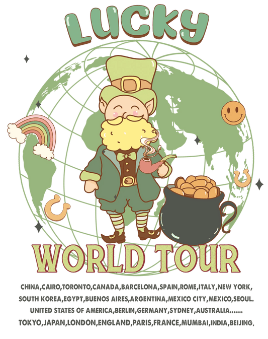 Lucky Gnome World Tour Patrick's Day Design - DTF Ready To Press - Heat Press Transfer