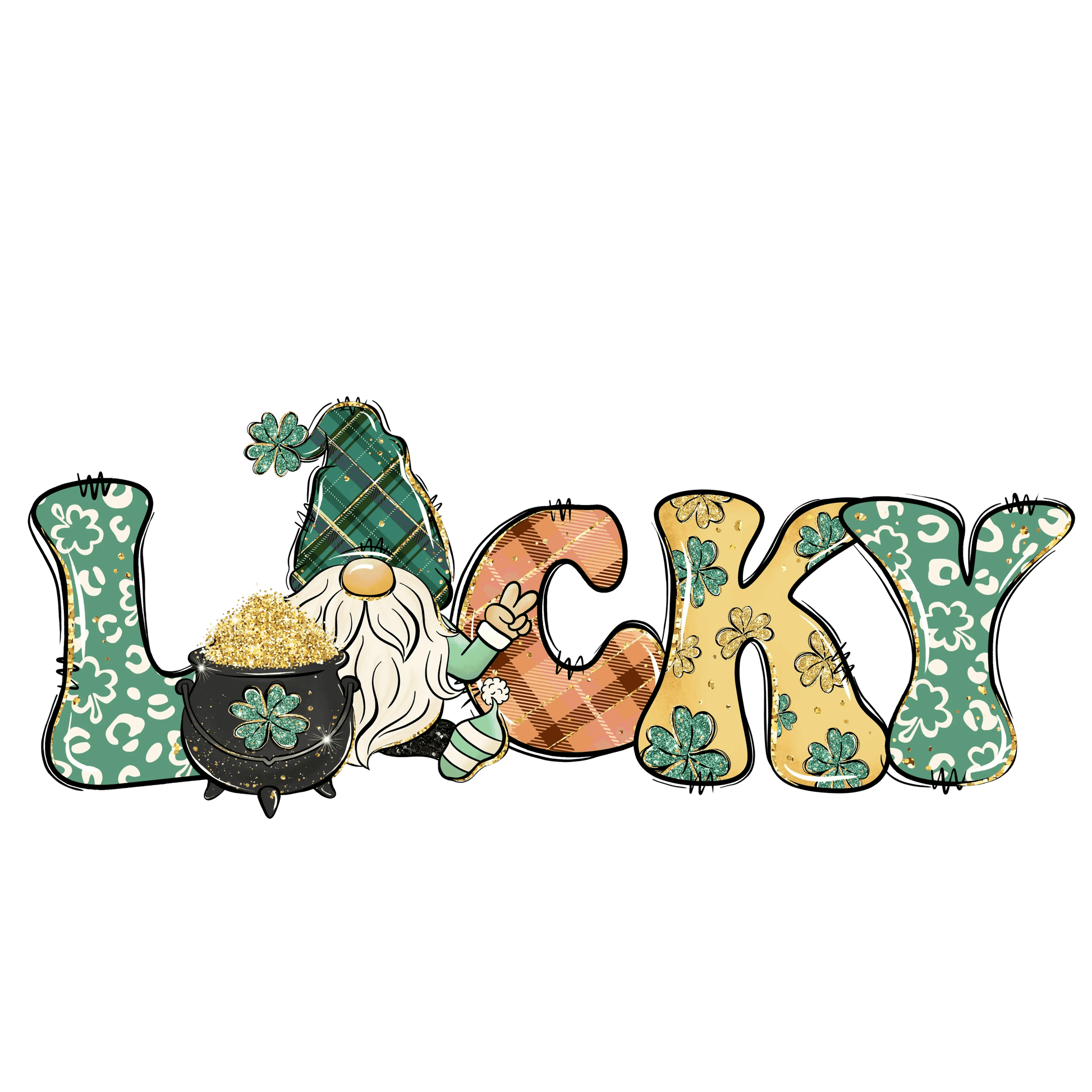 Lucky St Patrick's Gnome Design - DTF Ready To Press - Heat Press Transfer