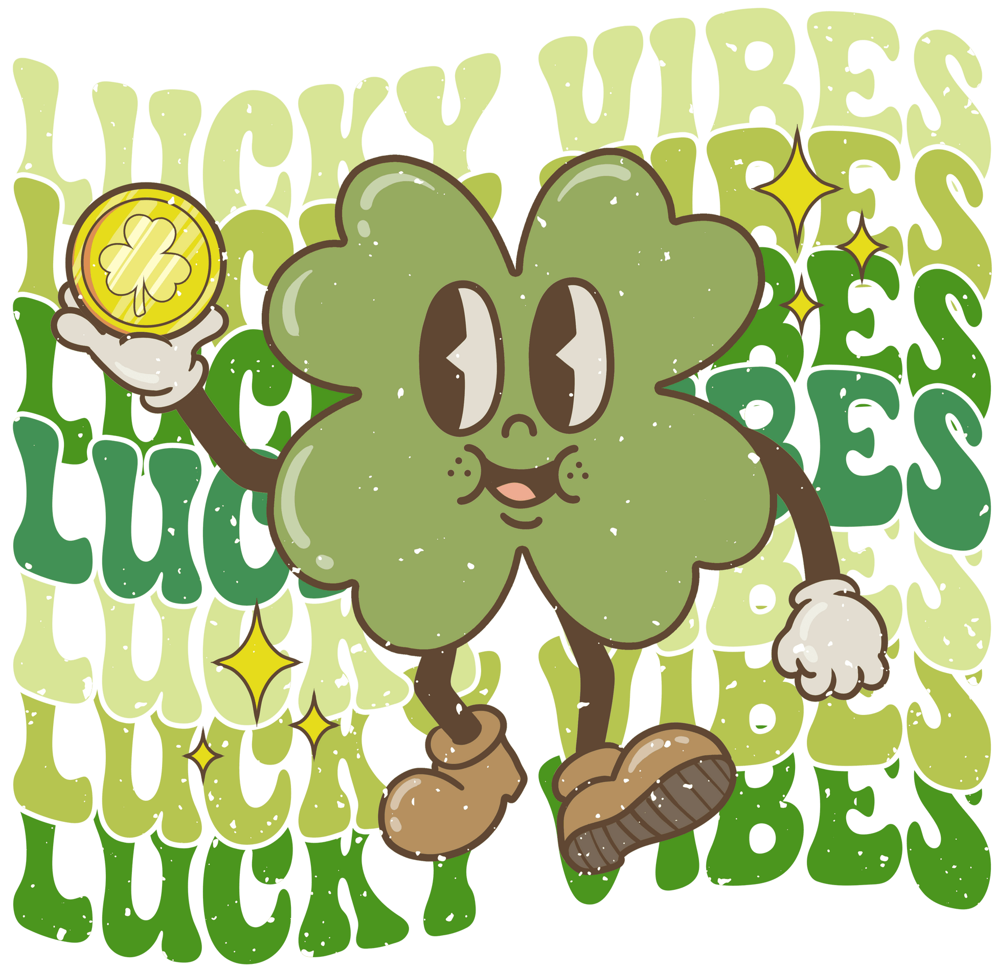 Lucky Vibes Saint Patrick's Day Clover Design - DTF Ready To Press - Heat Press Transfer