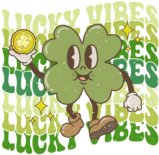 Lucky Vibes Saint Patrick's Day Clover Design - DTF Ready To Press - Heat Press Transfer