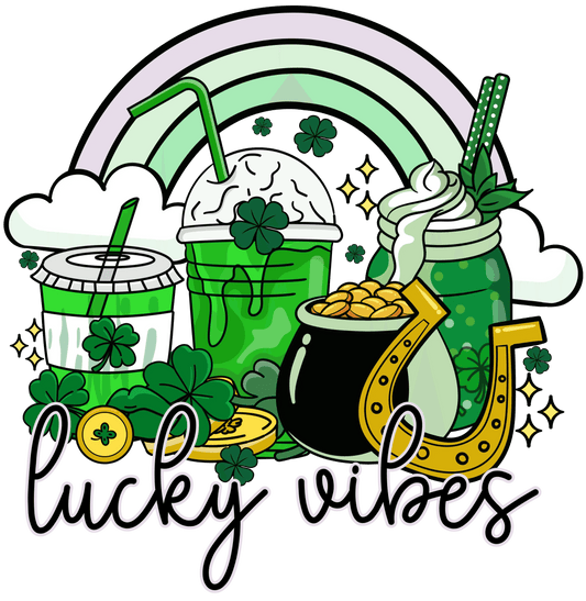 Lucky Vibes Saint Patrick's Day Rainbow Design - DTF Ready To Press - Heat Press Transfer