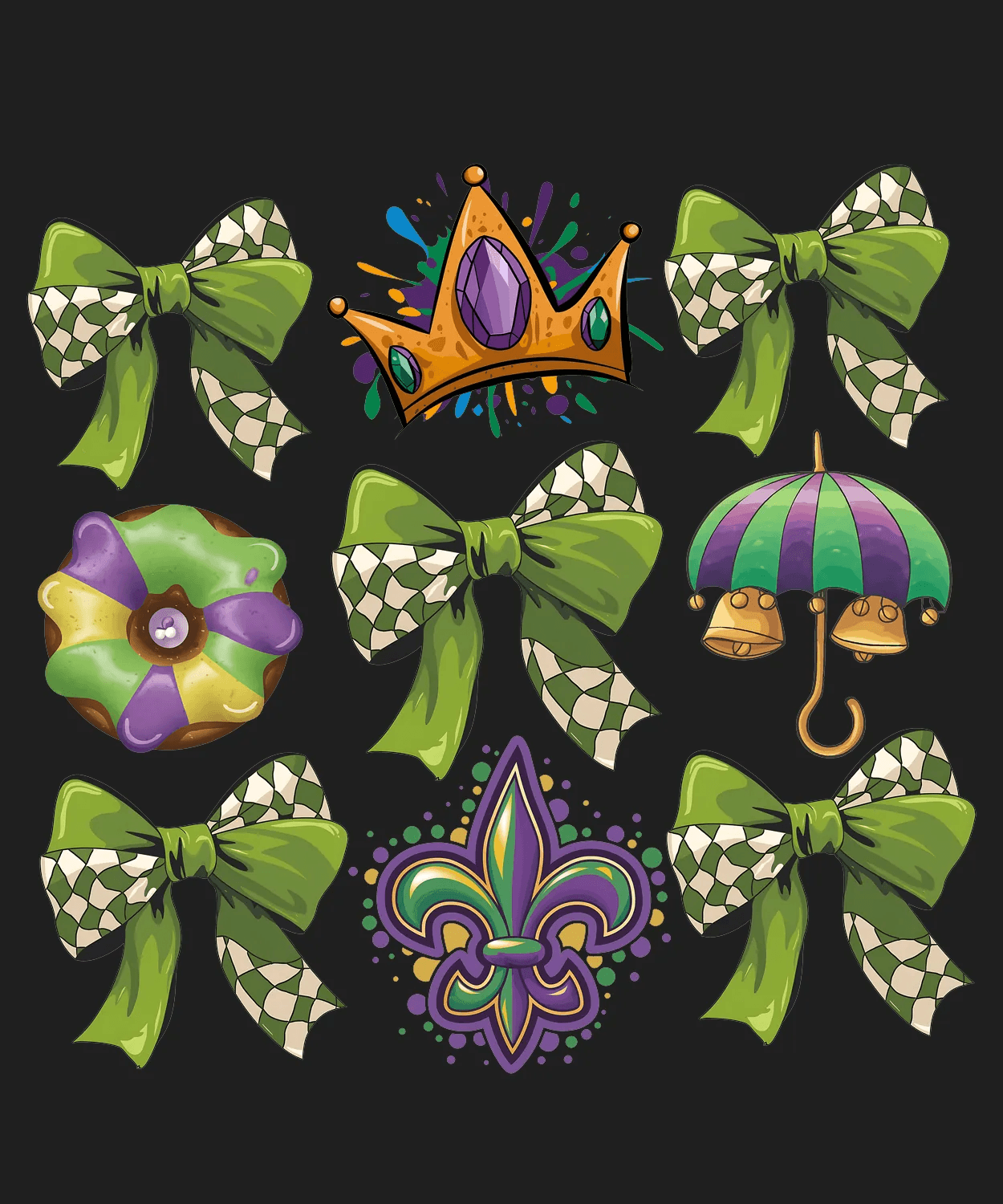 Mardi Gras Accessories - DTF Ready to Press - Heat Press Transfer