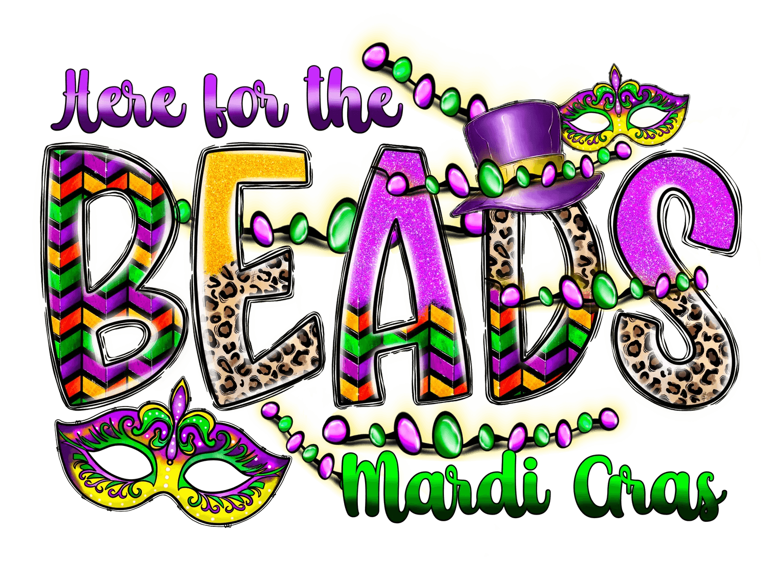 Mardi Gras Beads - DTF Ready to Press - Heat Press Transfer